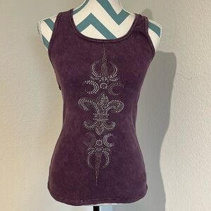 Romeo & Juliet Couture purple t-back tank top w/ crystal embellishments, size M
